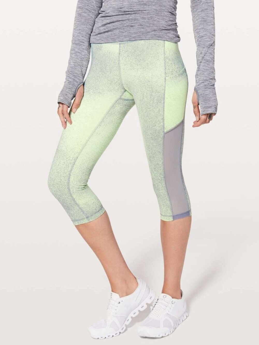 Lululemon Speed Up Crop Mesh 21" Ocean Spray Fluro Citrus Light Cast size 6 yoga